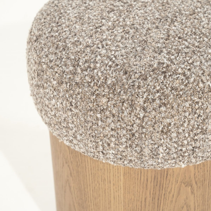 Pouf Champagne – taupe & bois brun clair