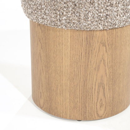 Pouf Champagne – taupe & bois brun clair