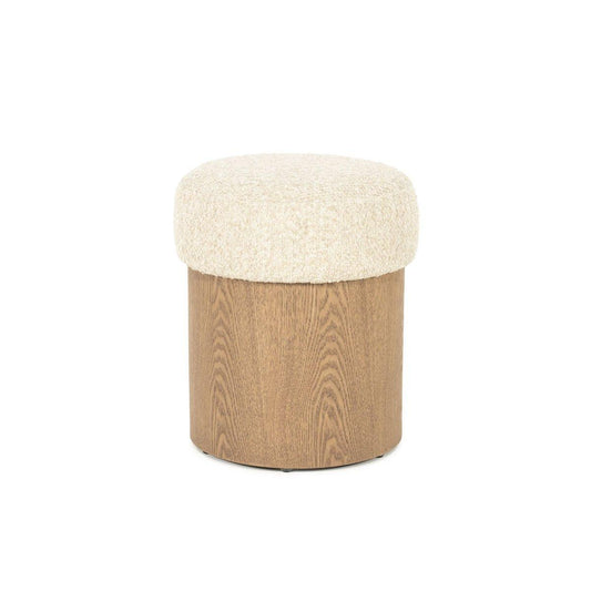 Pouf Champagne – beige & bois brun clair