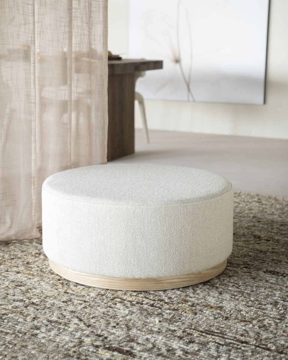 Pouf Mia - tissu écru & bois clair M