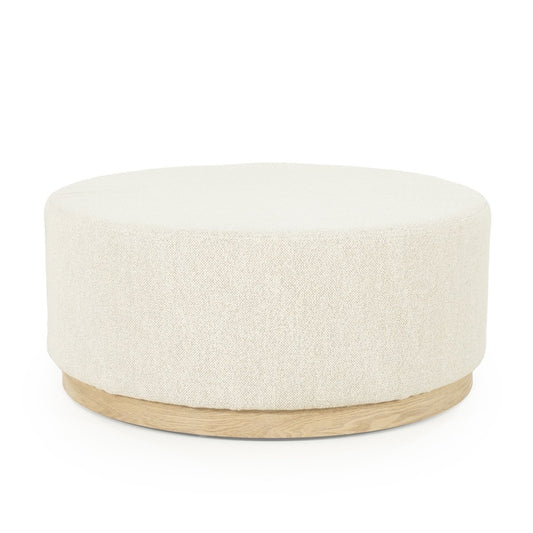 Pouf Mia - tissu écru & bois clair M
