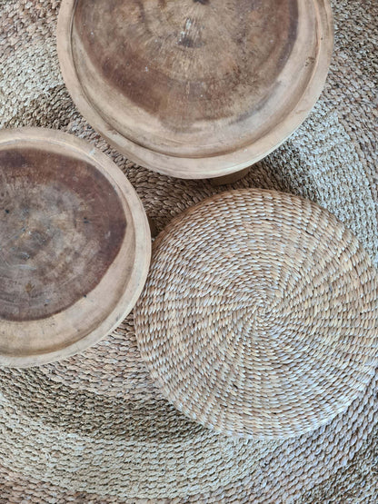 Pouf rond Sumba – Jacinthe d’eau naturelle – Ø 60/70 × H 30/40 cm