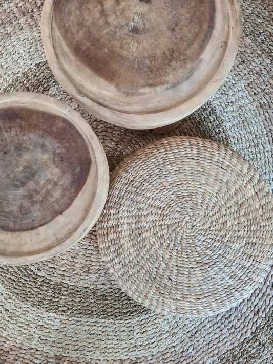 Pouf rond Sumba – Jacinthe d’eau naturelle – Ø 60/70 × H 30/40 cm