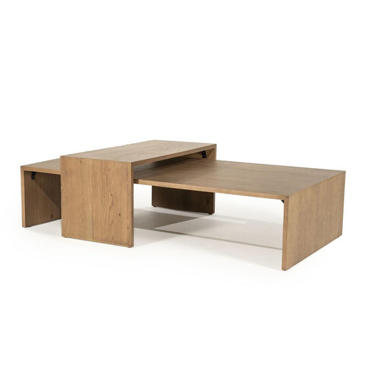 Set de 2 tables basses Lagon – Chêne noyer – 140×70×32cm / 84×39×39cm - Précommande