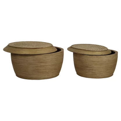 Set de 2 tables basses Tambou - Rotin et bambou - Ø60/70 x 35/30cm - Pomax - Précommande