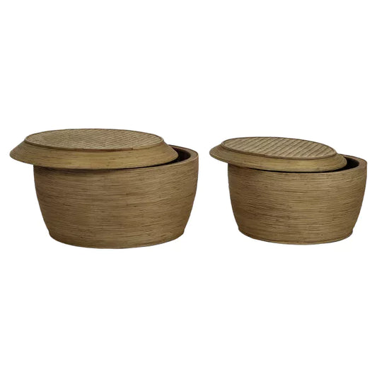 Set de 2 tables basses Tambou - Rotin et bambou - Ø60/70 x 35/30cm - Pomax - Précommande