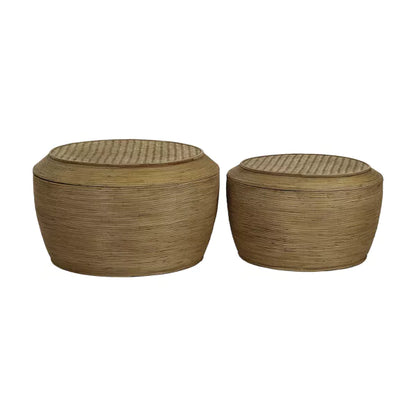 Set de 2 tables basses Tambou - Rotin et bambou - Ø60/70 x 35/30cm - Pomax - Précommande