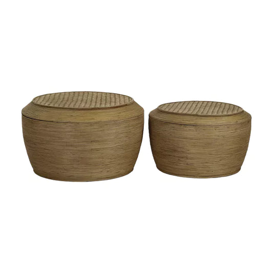 Set de 2 tables basses Tambou - Rotin et bambou - Ø60/70 x 35/30cm - Pomax - Précommande