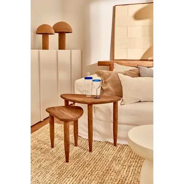 Set de 2 tables d'appoint Paco - Bois de manguier brun - 46/63 x 32/32 x 40/50cm - Pomax - Précommande