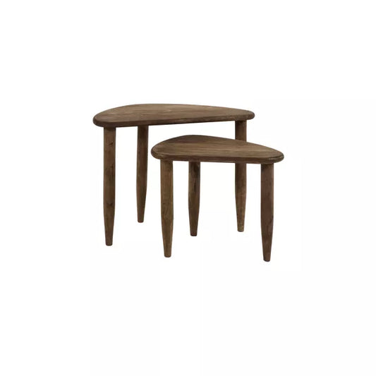 Set de 2 tables d'appoint Paco - Bois de manguier brun - 46/63 x 32/32 x 40/50cm - Pomax - Précommande