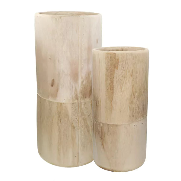 Set de 2 vases Pure - Bois de paulownia naturel - Ø22/28 x 50/65cm - Pomax - Précommande