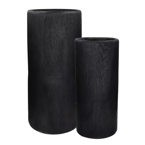 Set de 2 vases Pure - Bois de paulownia noir - Ø22/28 x 50/65cm - Pomax - Précommande