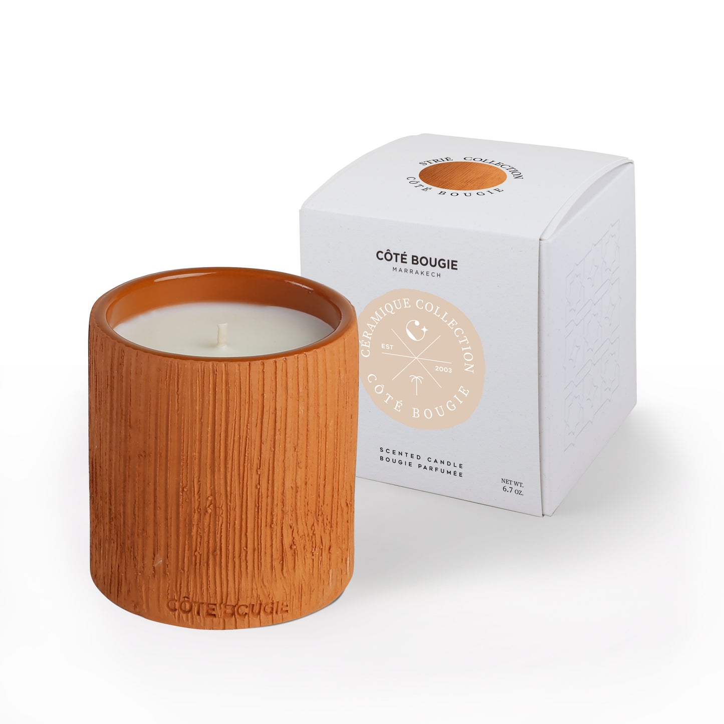 Bougie Striée Terracotta S - Ambre - Côté Bougie