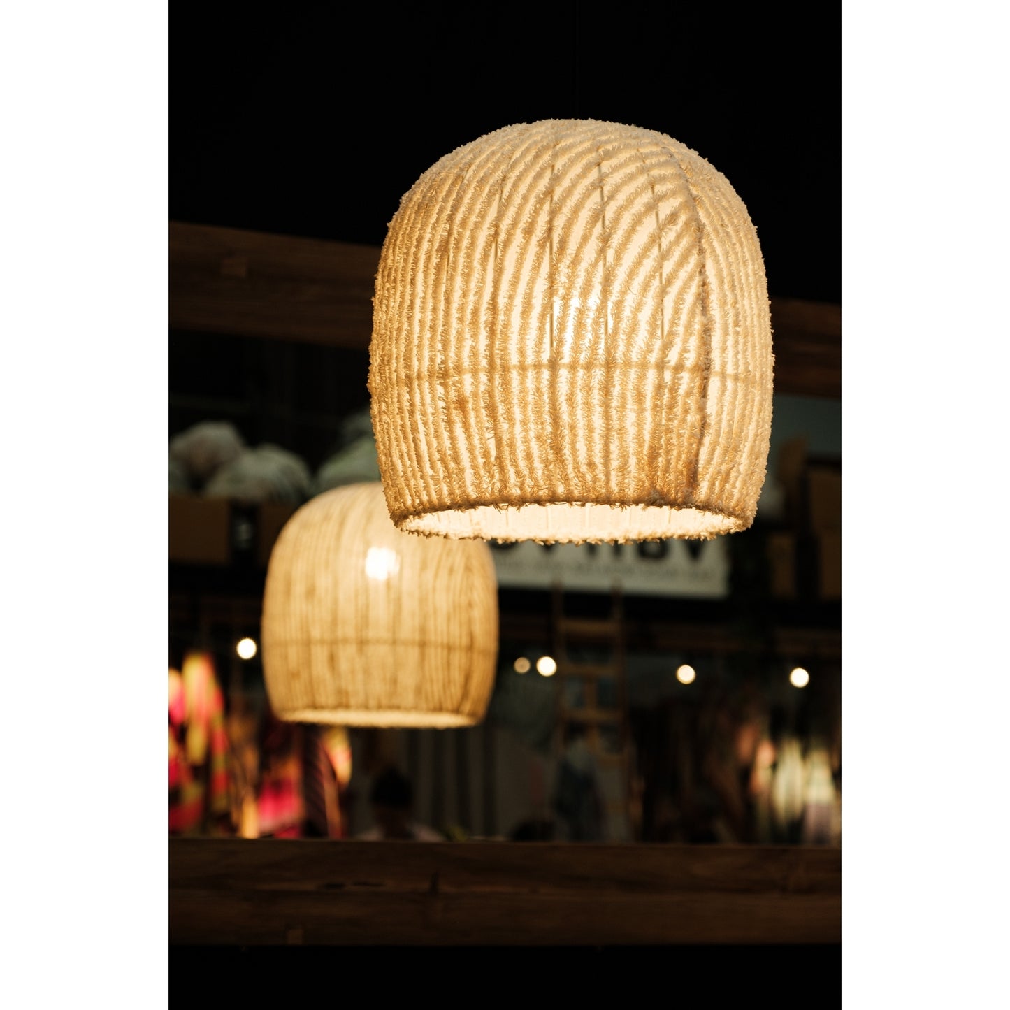 Suspension Lya – Coton naturel écru – 36 × 36 × 36 cm