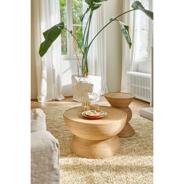 Table basse Tambou - Rotin et bambou - Ø40x50,5cm - Pomax - Précommande