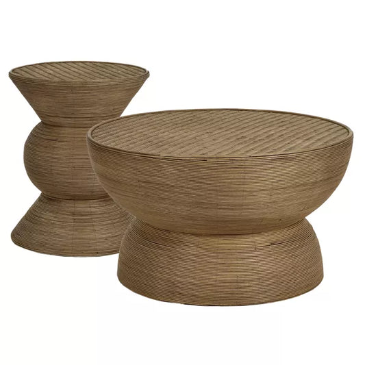 Table basse Tambou - Rotin et bambou - Ø70x40cm - Pomax - Précommande