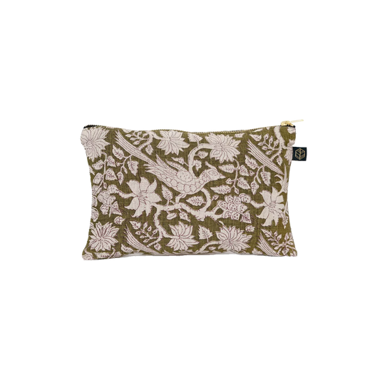 Trousse Jaipur – Lin kaki – 19 × 29 cm – Haomy