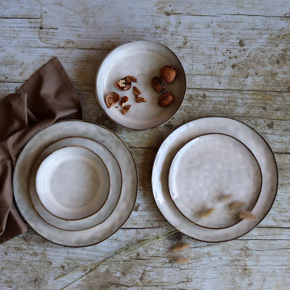 Assiette creuse Boral 20 cm en gres beige clair / gris - lot de 6