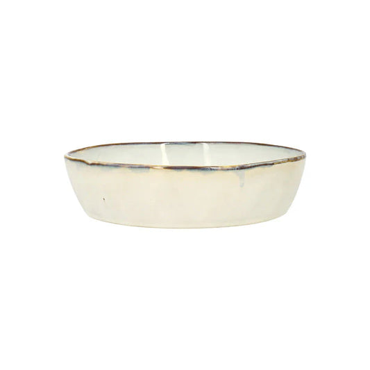 Assiette creuse Boral 20 cm en gres beige clair / gris - lot de 6