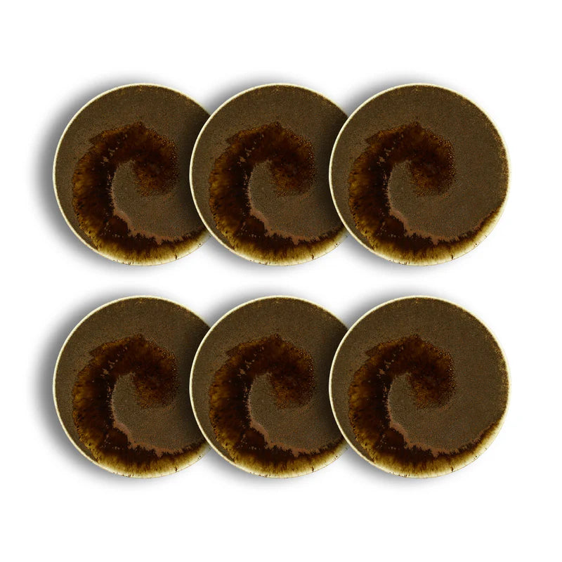 Assiette à dessert Saturne 21 cm en porcelaine marron - lot de 6