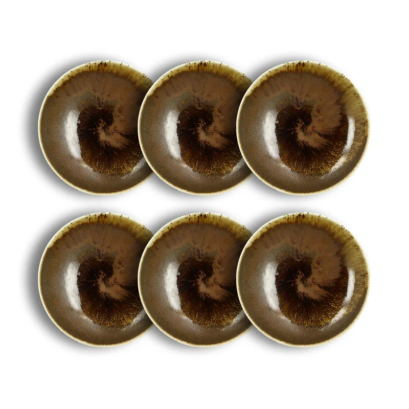 Assiette à dessert Saturne 21 cm en porcelaine marron - lot de 6