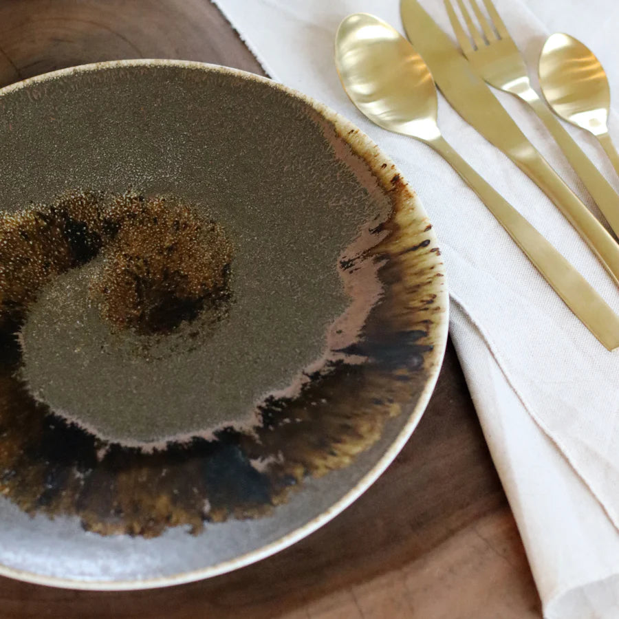Assiette à dessert Saturne 21 cm en porcelaine marron - lot de 6