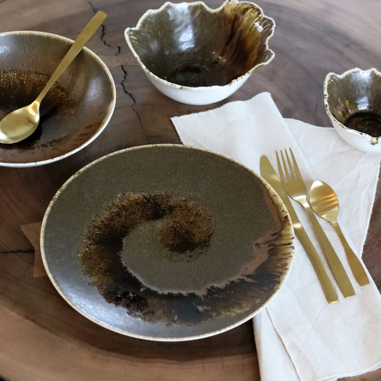 Assiette à dessert Saturne 21 cm en porcelaine marron - lot de 6